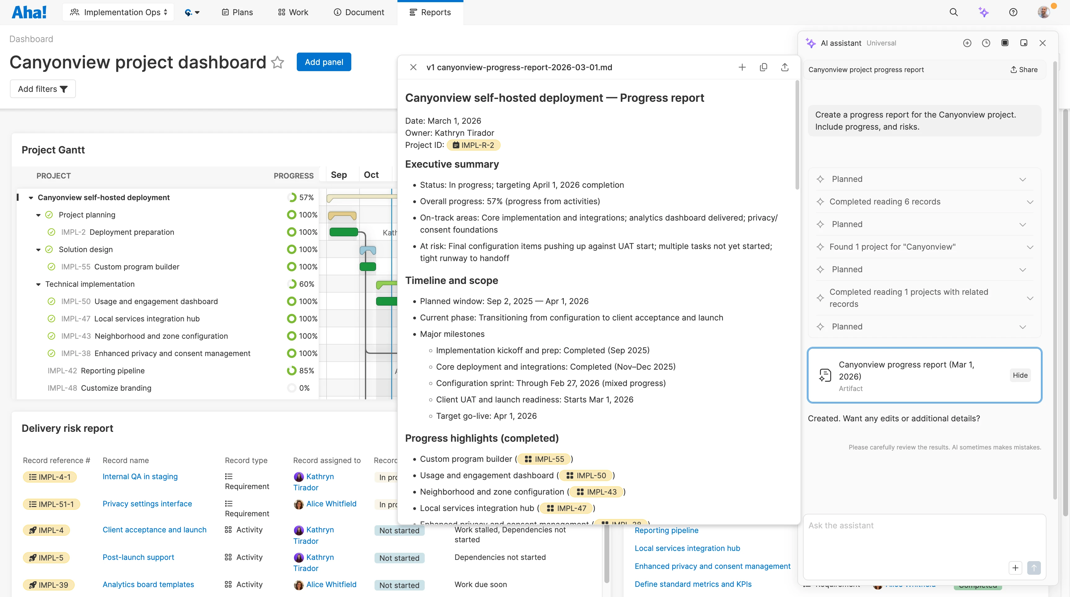 Teamwork - AI assistant - Monitor delivery progress