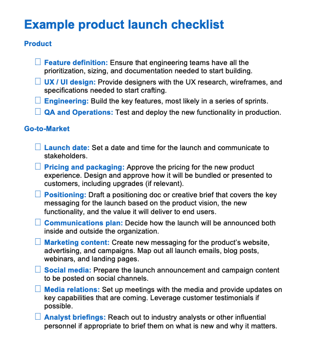 definition of done checklist example