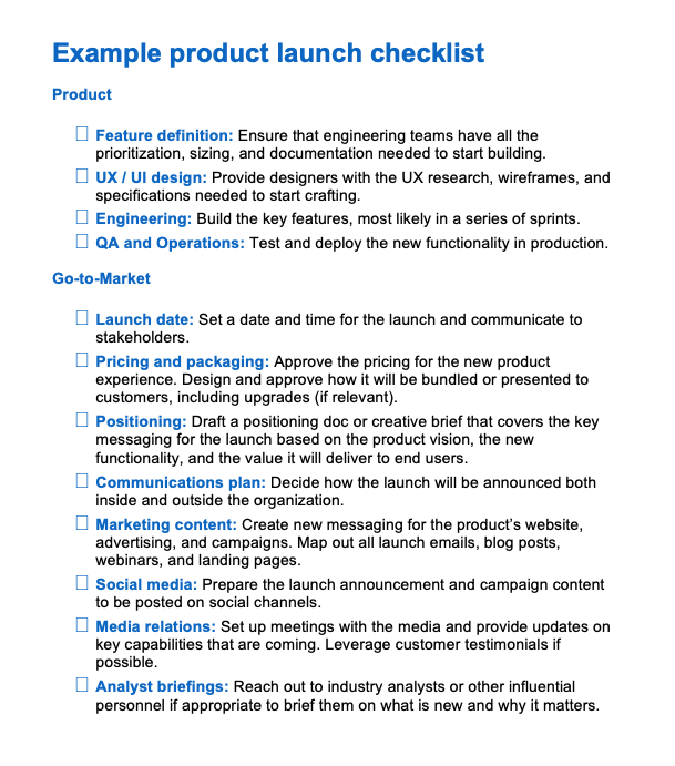 product launch checklist