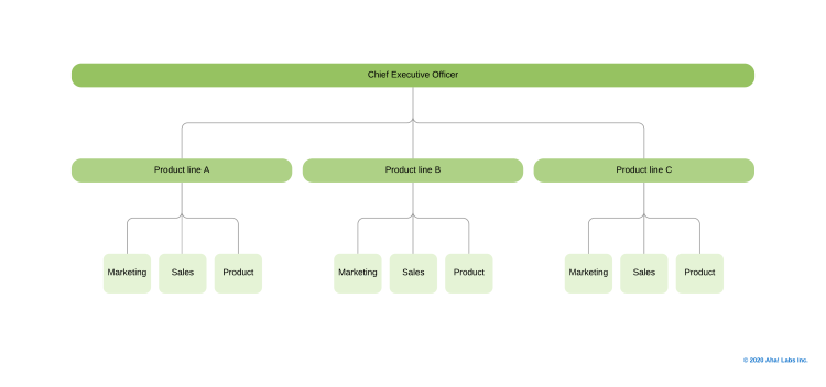 Marketing org chart organized by product line.