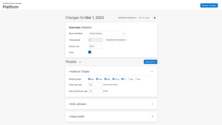 Support / RN - schedule changes for team capacity planning