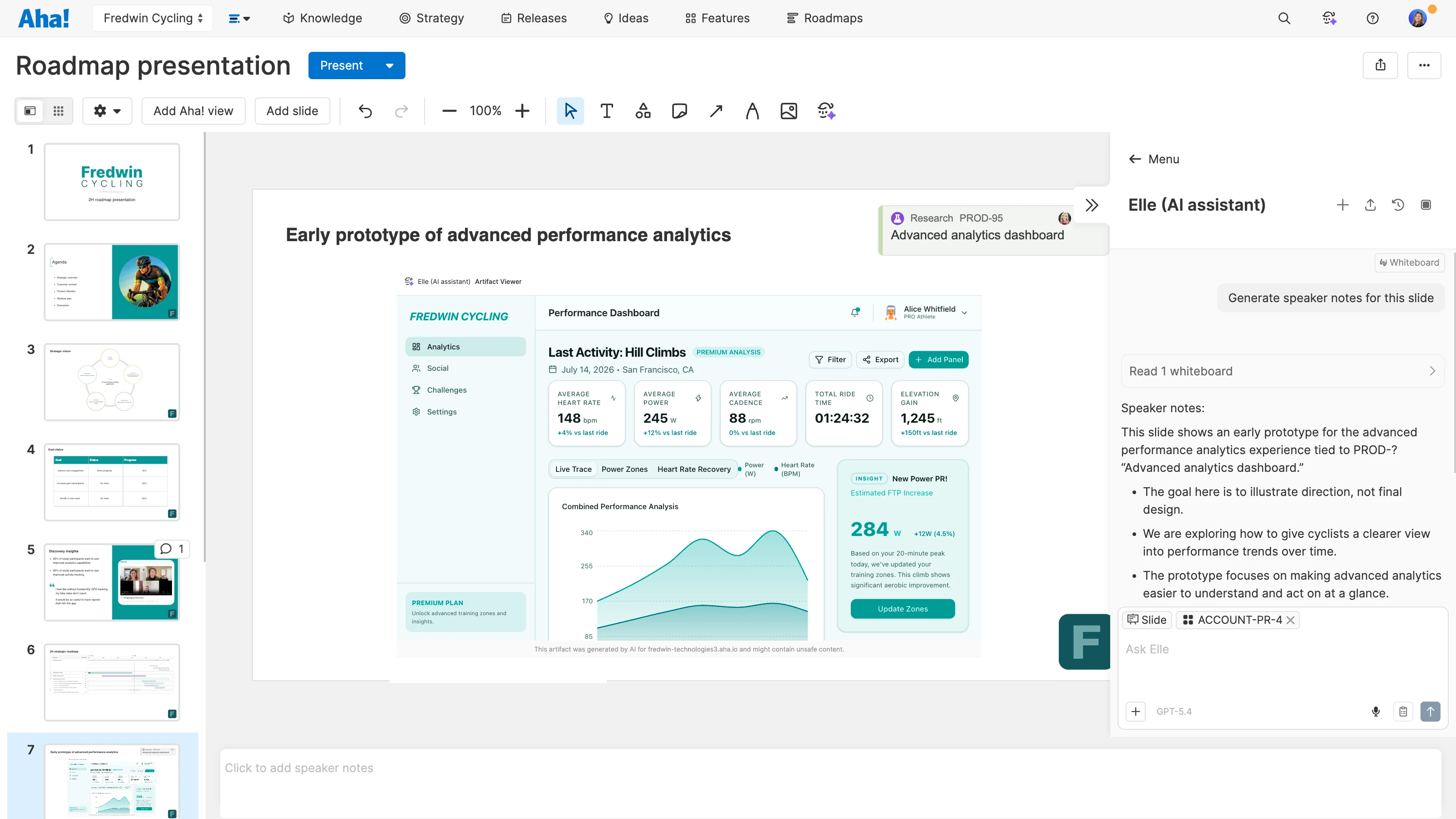 Generate roadmap presentation speaker notes with Elle, the Aha! AI assistant.