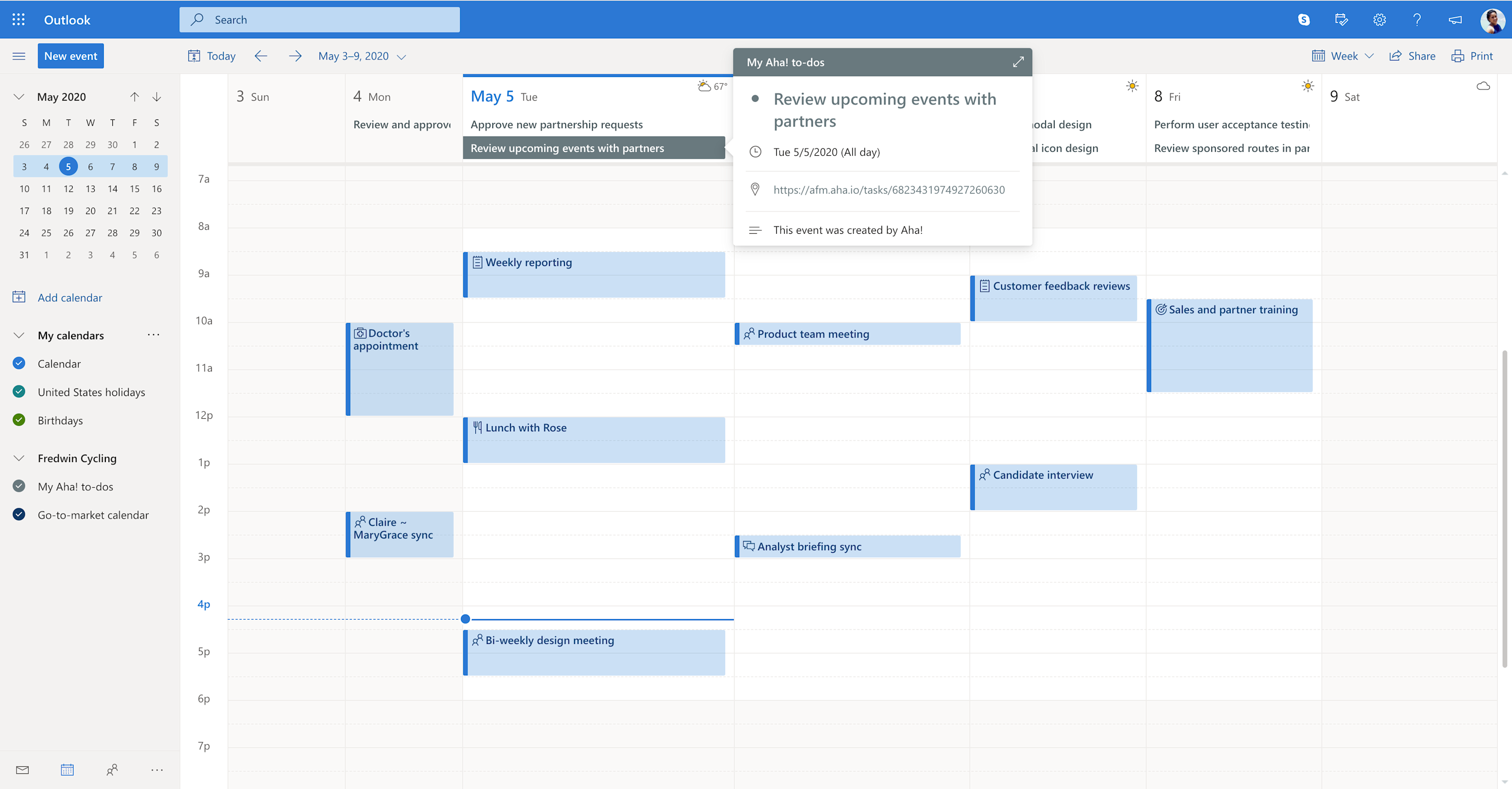 Microsoft Outlook Roadmap Tool Integration | Aha! software