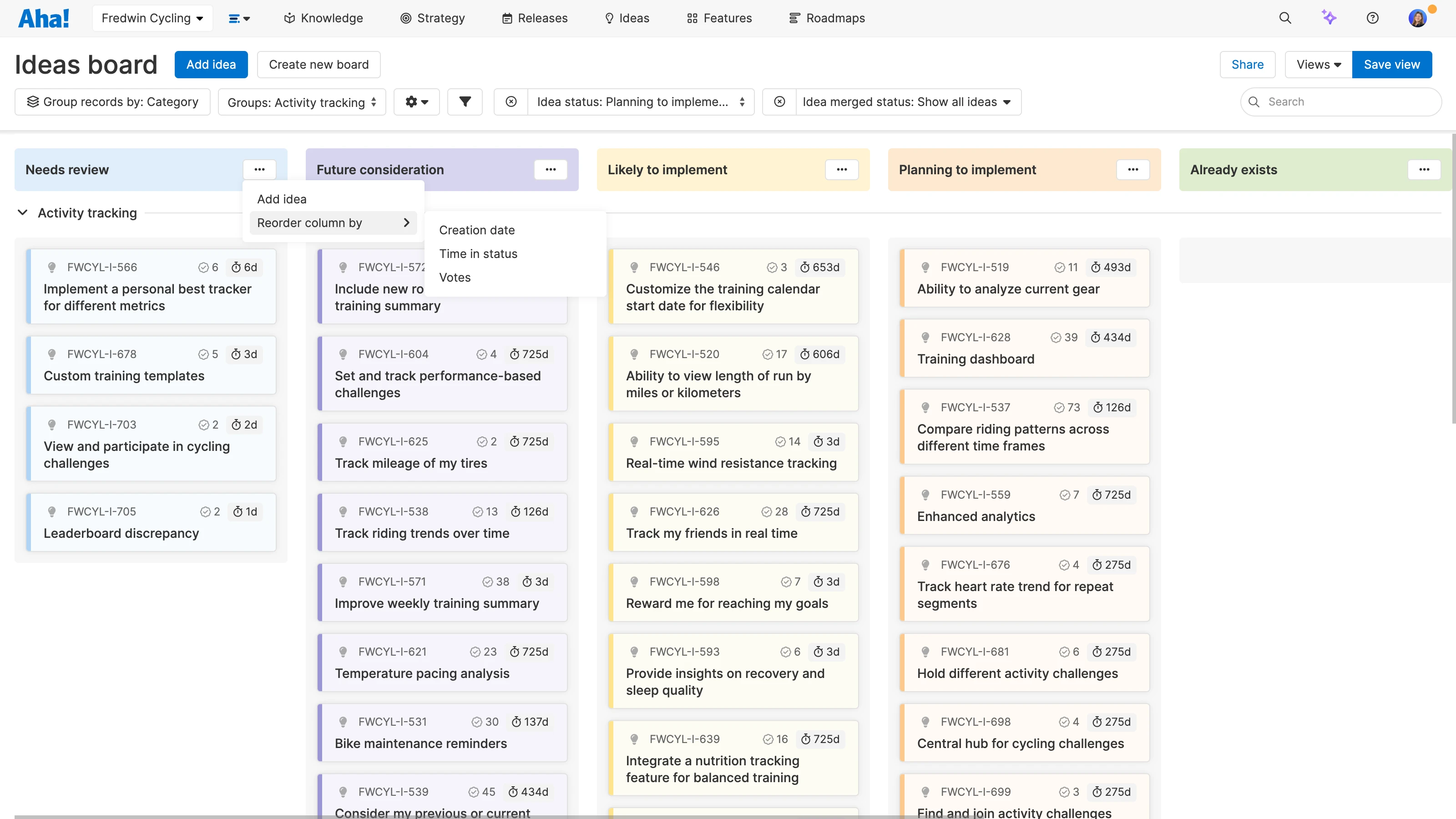 Get a kanban-style view of ideas on the new Ideas board in Aha! software