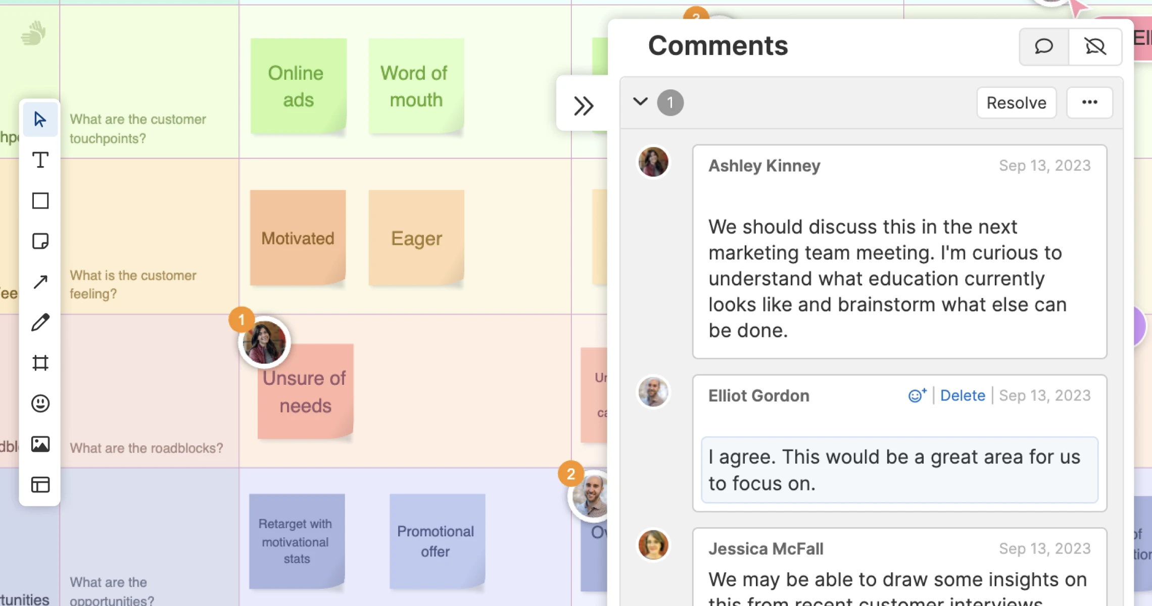 inline comments added to a whiteboard