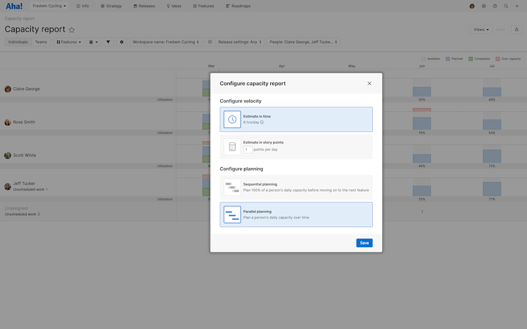 View Work Done in Parallel on the Capacity Report