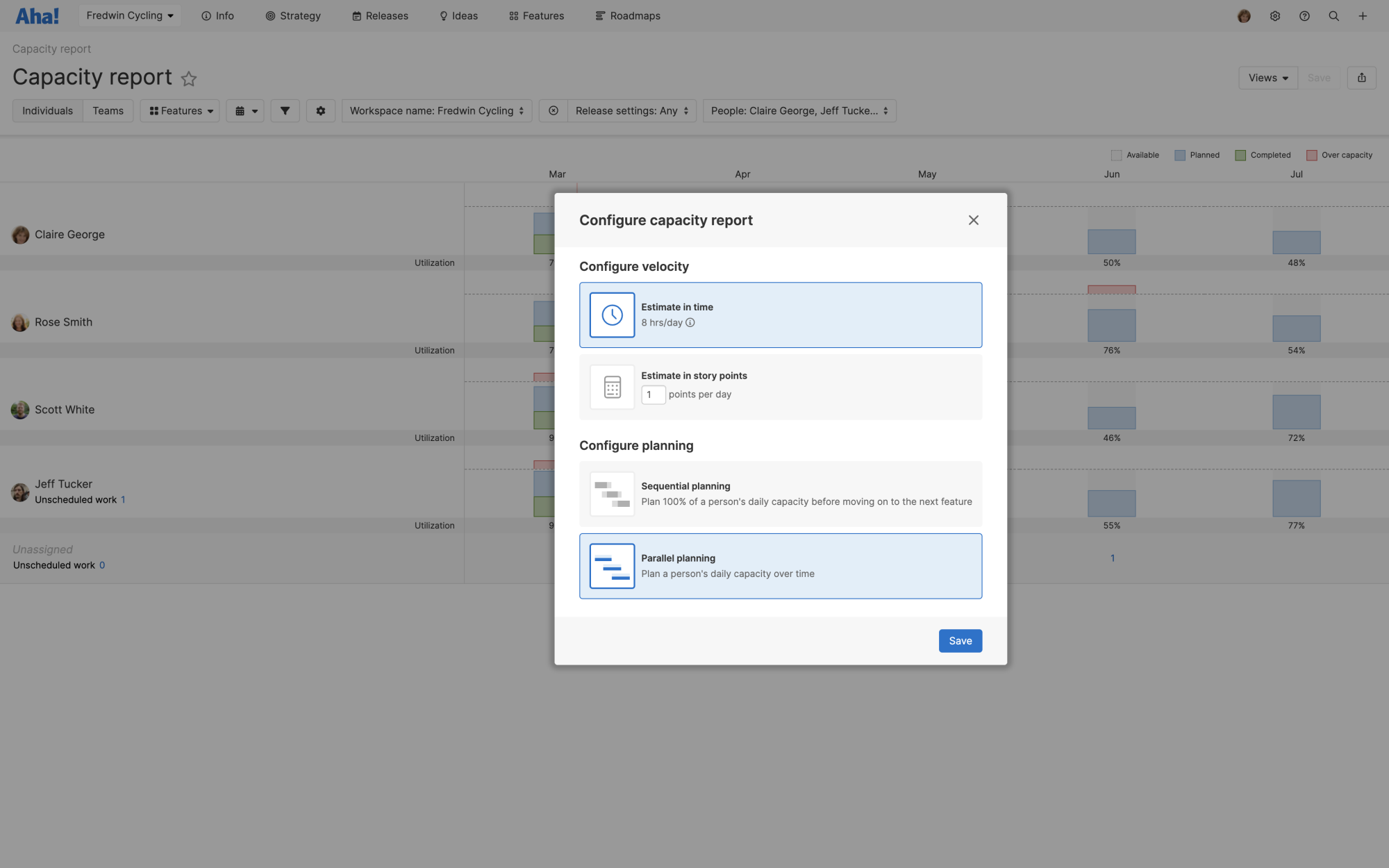 If you are planning capacity across teams, navigate to the Edit capacity report settings to select the plan in parallel option.