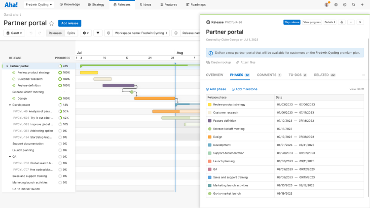 Gantt-style project roadmap with phases