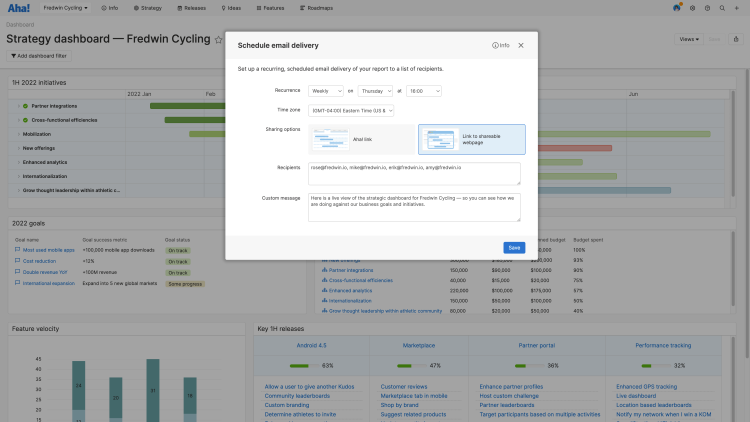 Schedule Product Development Reports to Be Automatically Sent Out