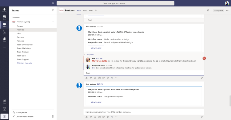 Create as many integrations as you need with Microsoft Teams to represent different activity streams. 