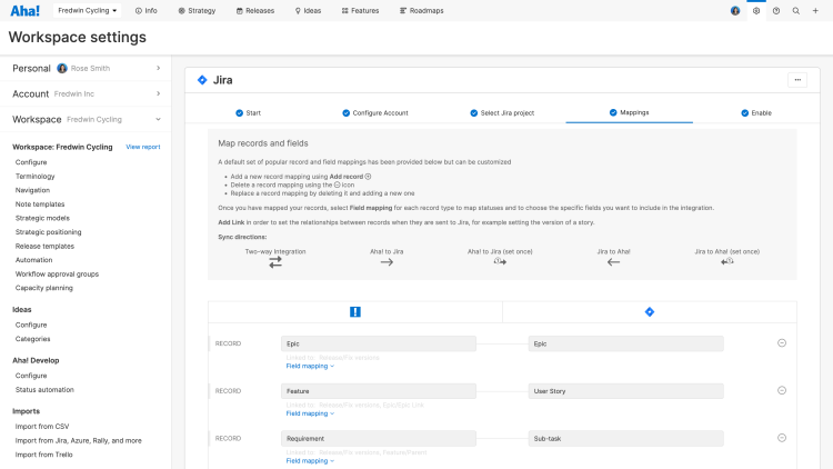 Customize your field mappings and set the direction of updates.