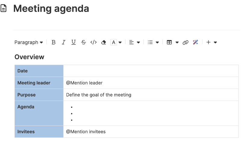 Meeting agenda
