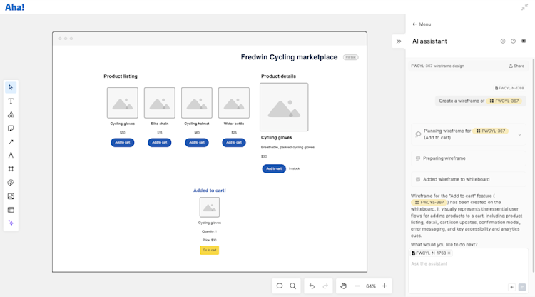 You can include a text prompt or screenshot to generate AI-powered wireframes.