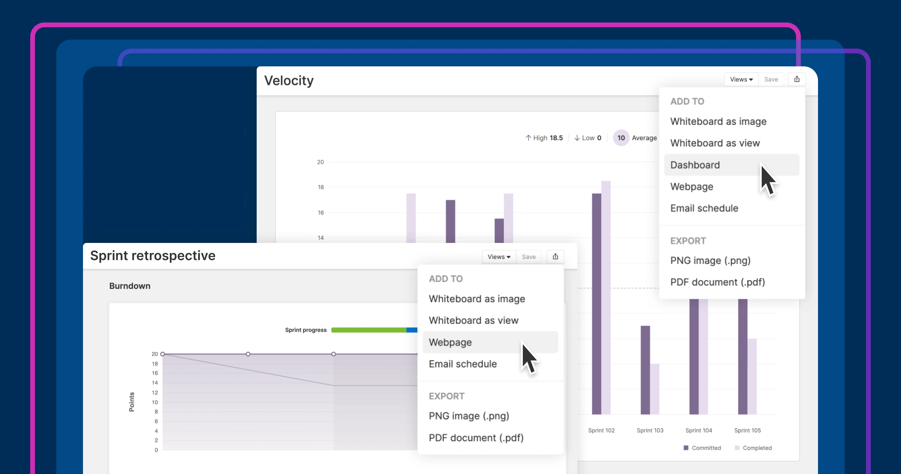 Share velocity reports and sprint retrospectives in Aha! Roadmaps