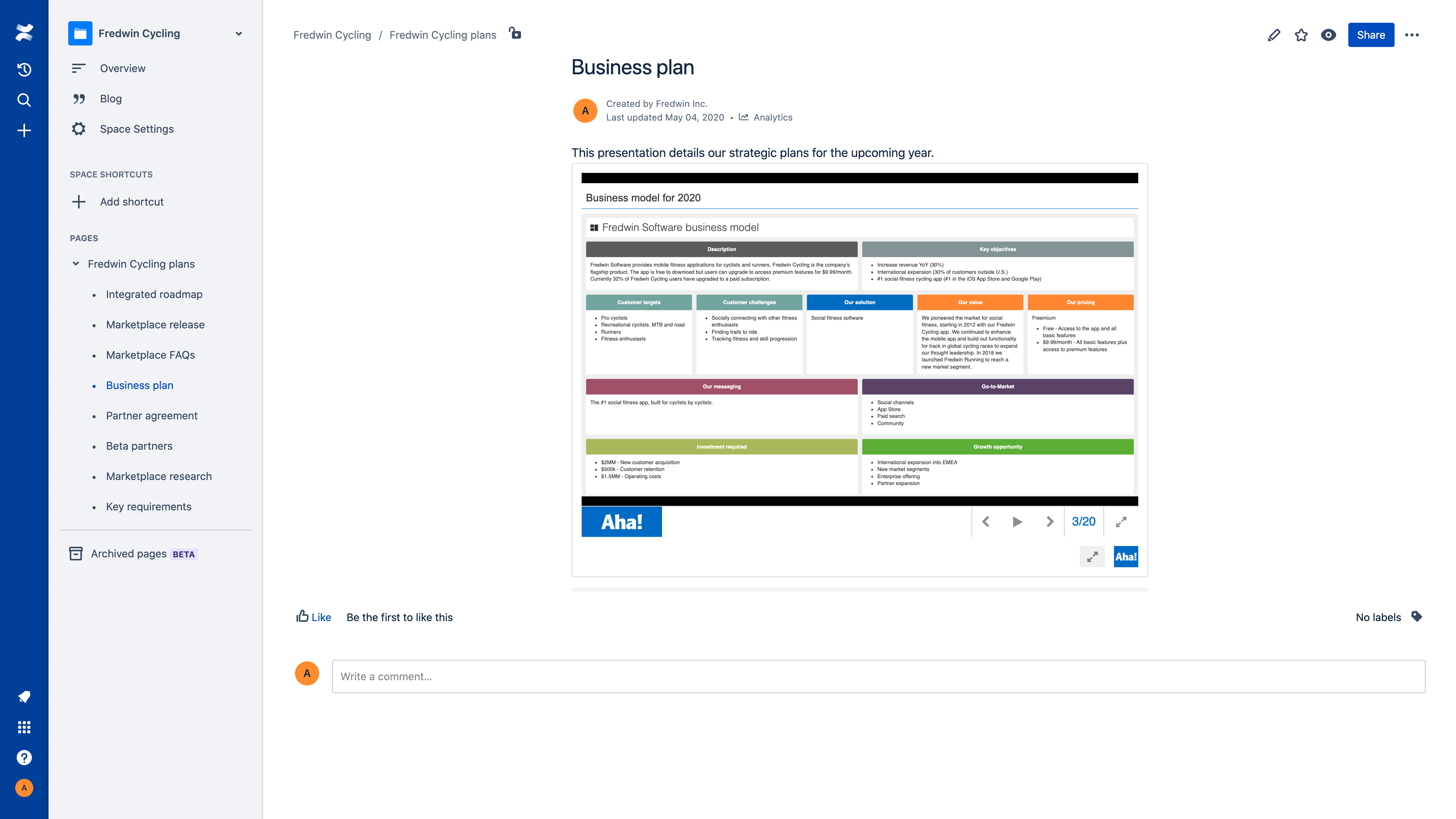 confluence roadmap planner size