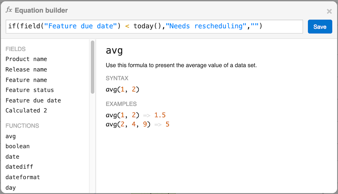 Aha! Roadmaps | Perform calculations on data in list reports | Aha ...