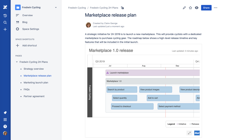 Aha! starter roadmap in Confluence