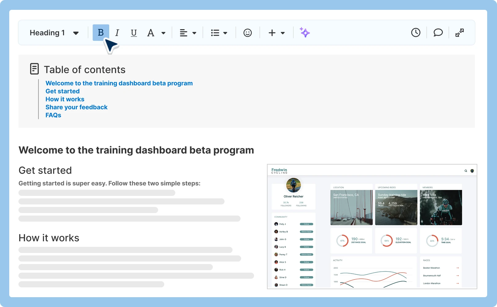 An image of the collaborative text editor in Aha! product documentation software