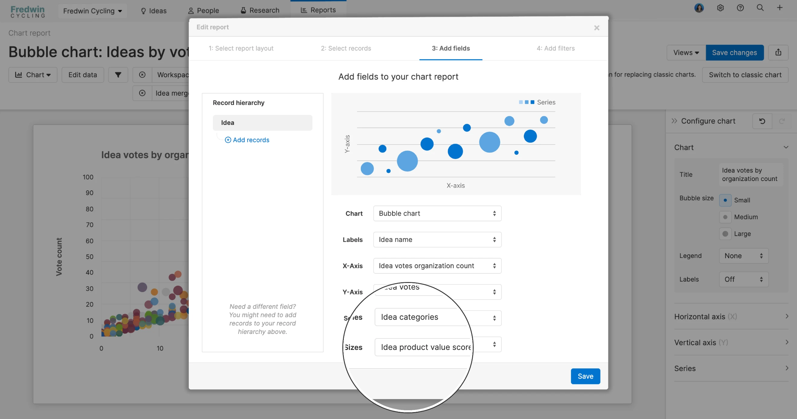 The bubble size is based on public comments by default — you can easily change this by editing data and choosing a different "Sizes" field.