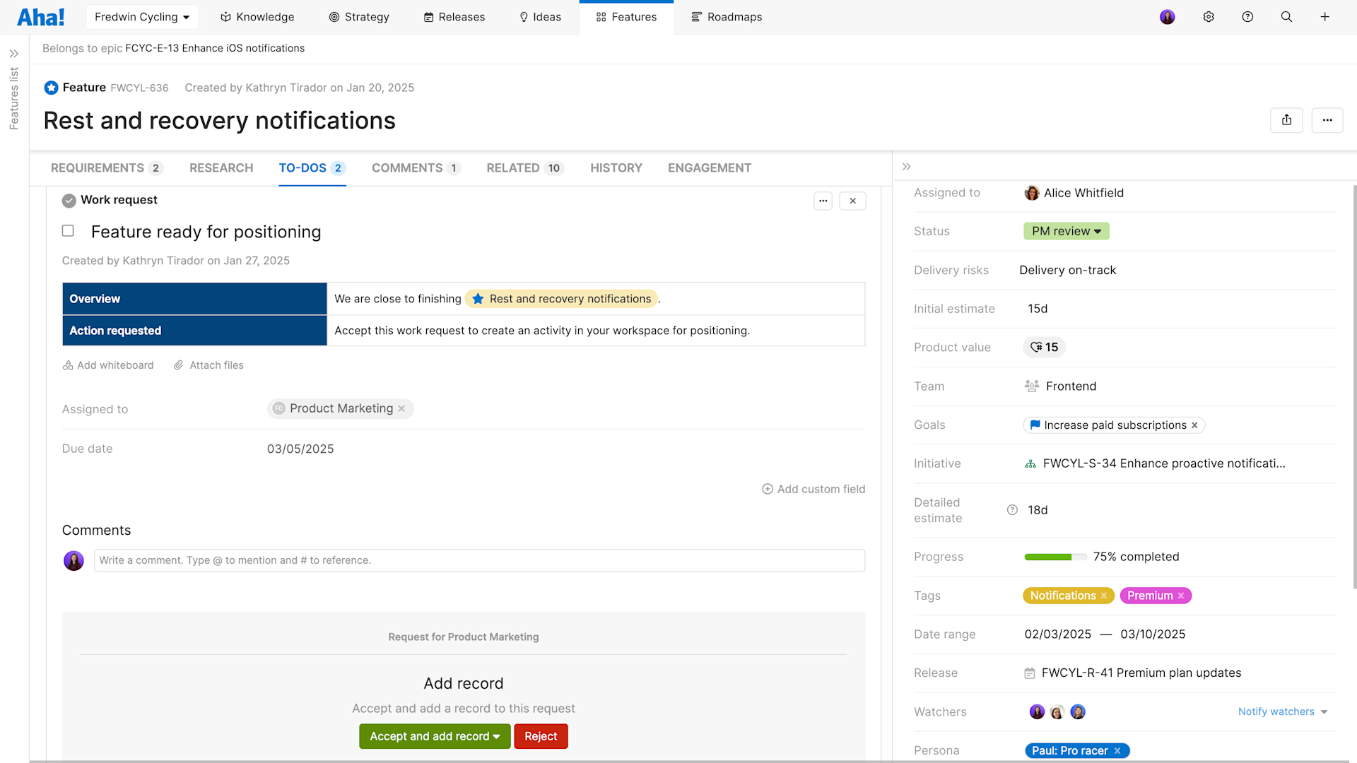 Use Case Tracking Software Aha! software use case — Track dependencies