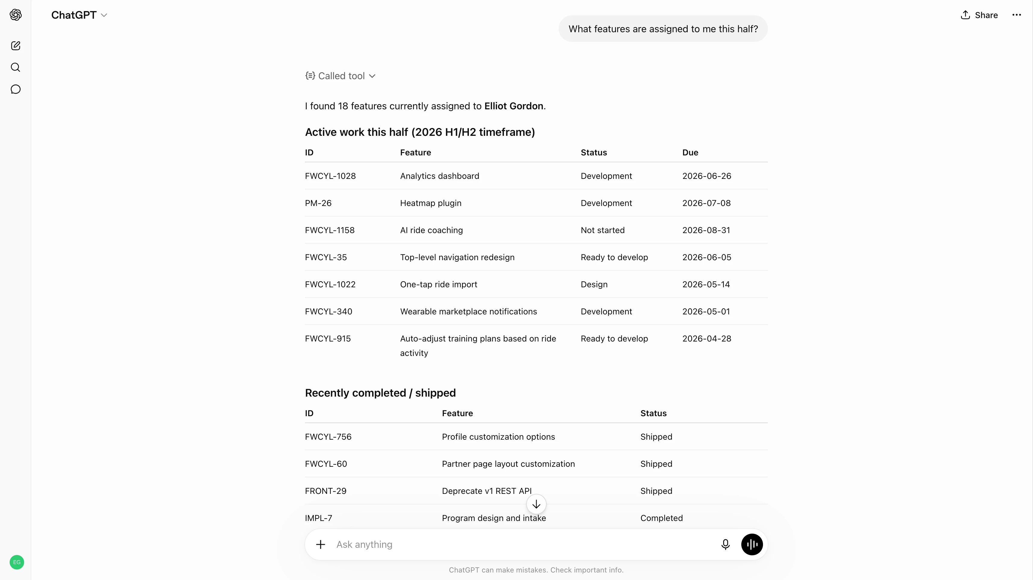 Report on features assigned to you from your Aha! account in ChatGPT using the Aha! MCP server