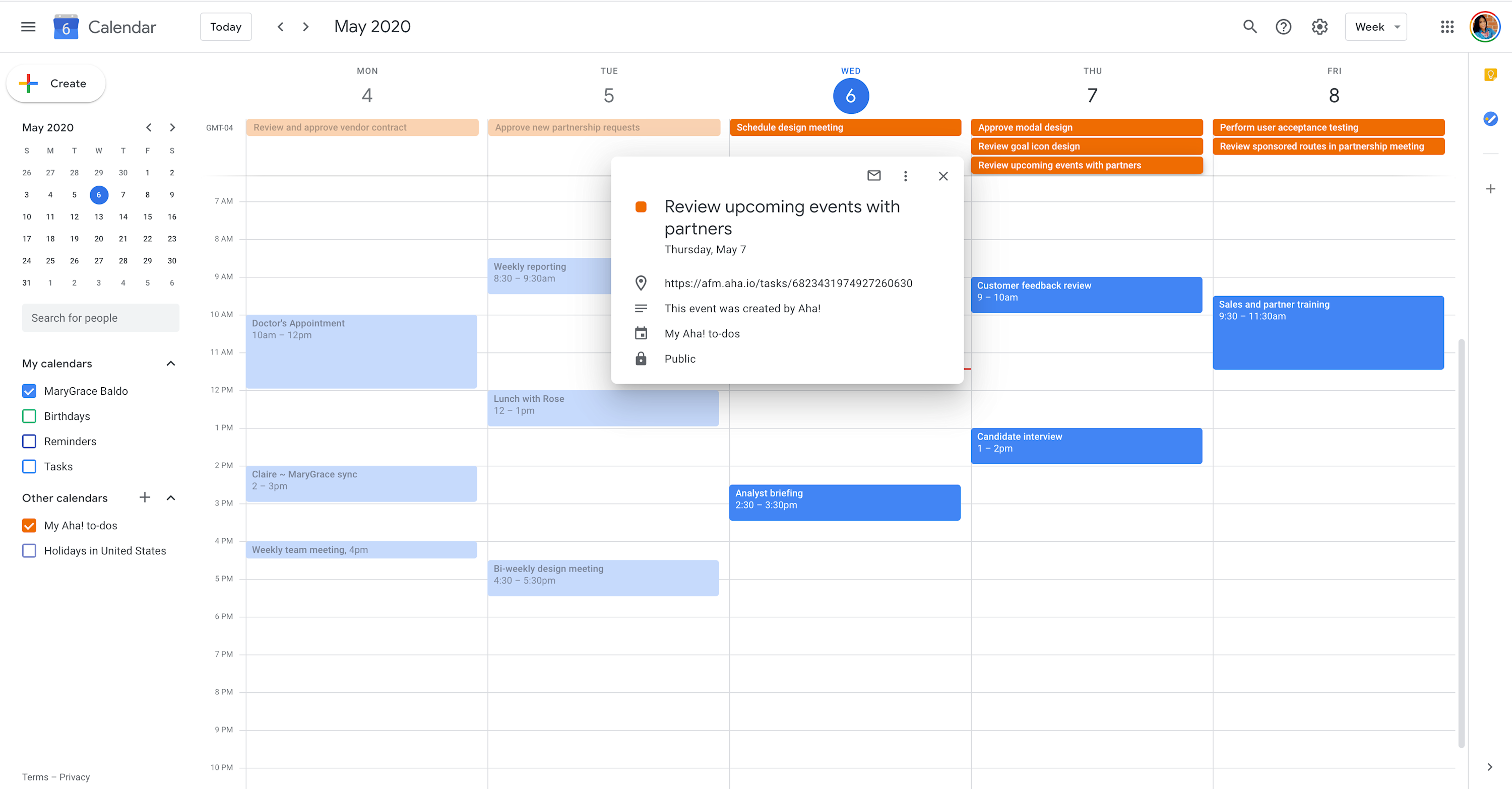 Google Calendar Roadmap Tool Integration Aha!