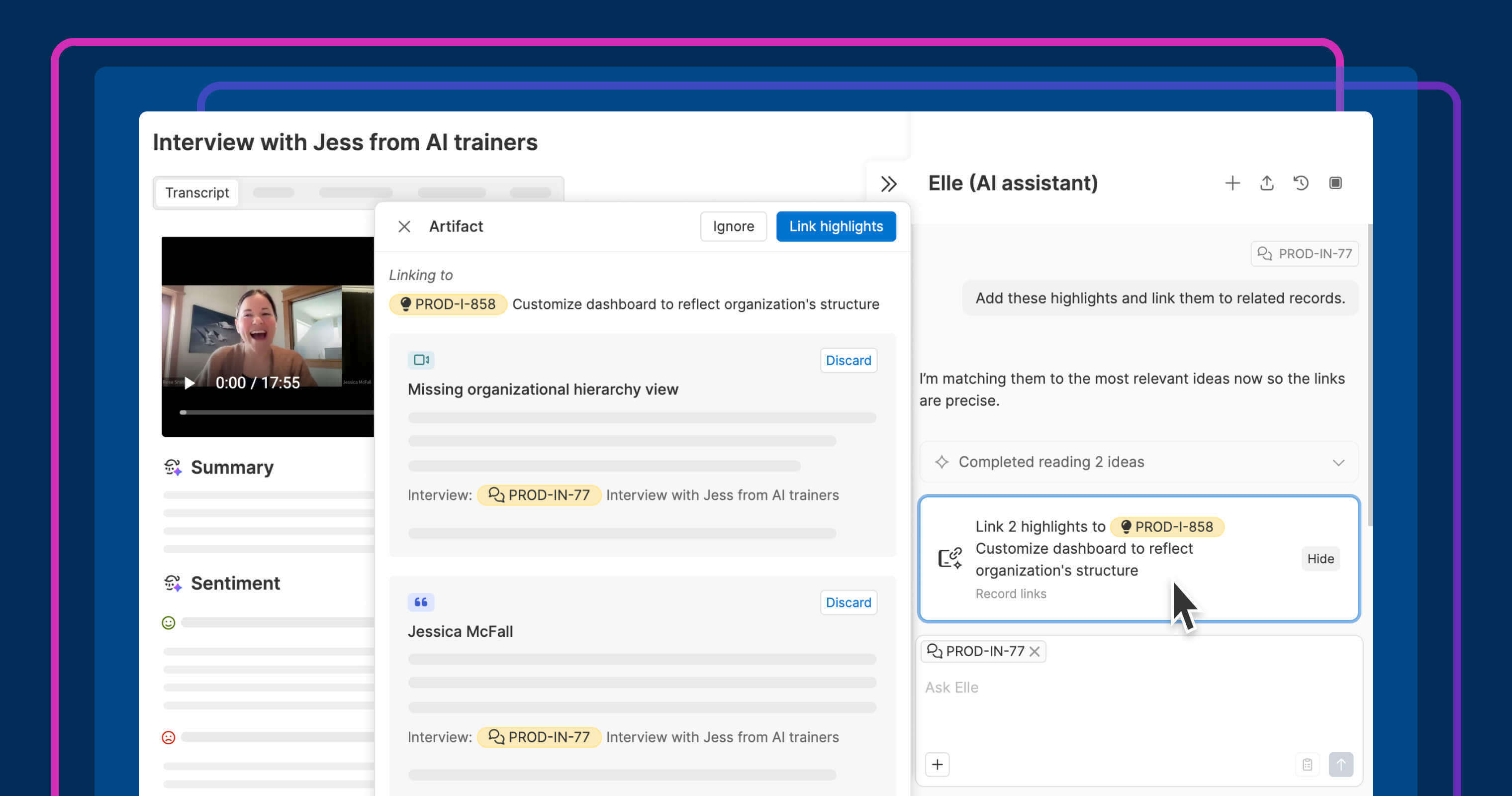 Use AI to link customer interview insights to ideas