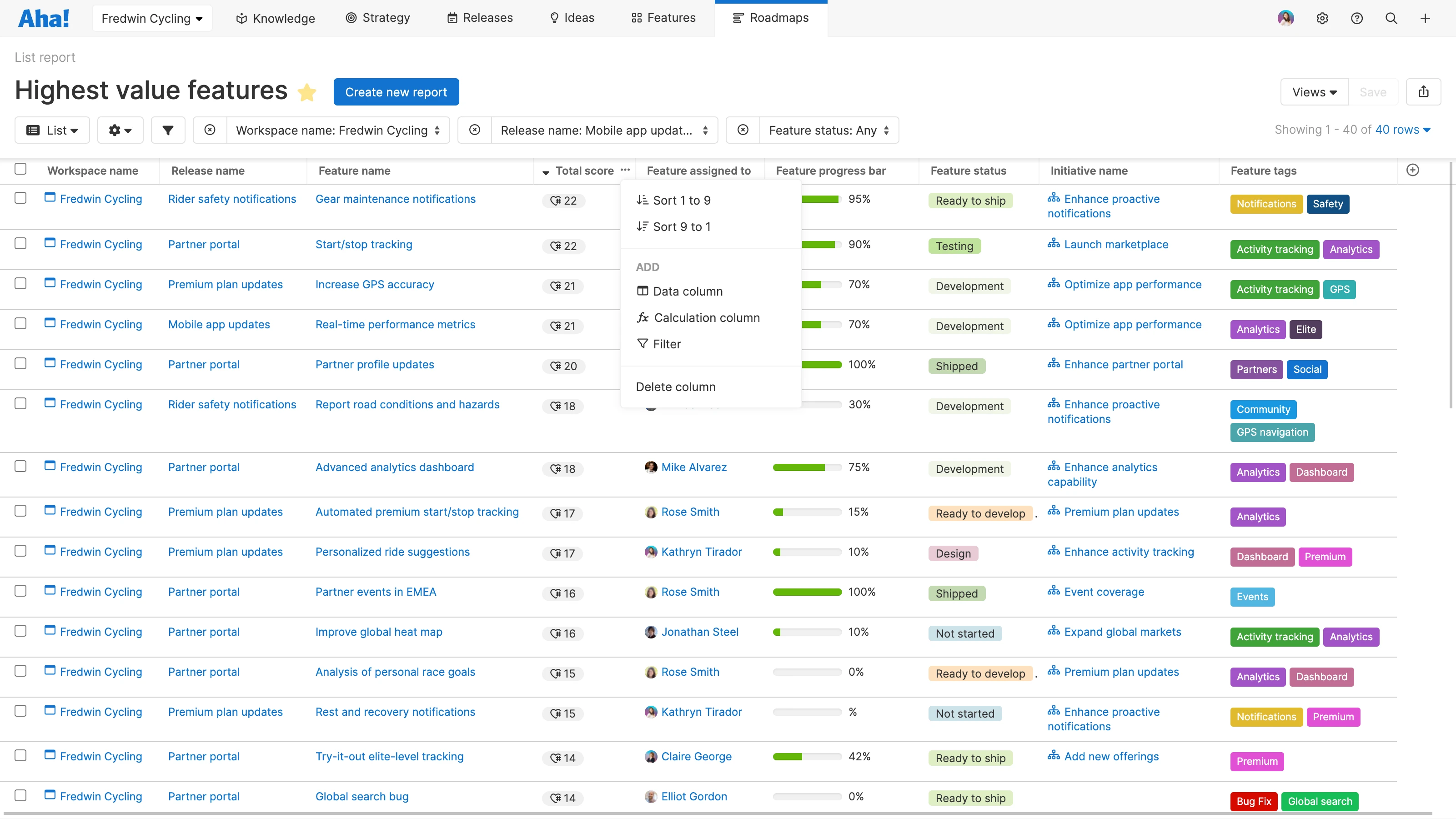 Features list