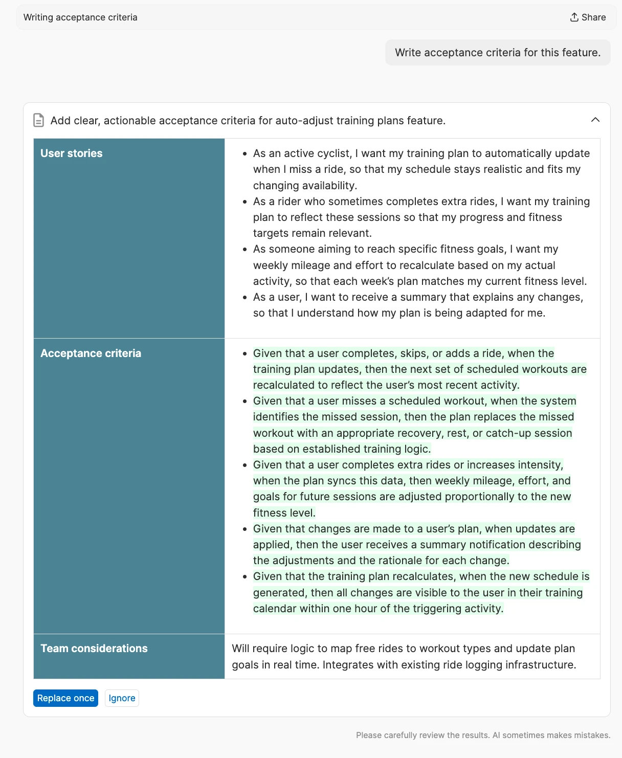 An example screenshot of the AI Request in use.