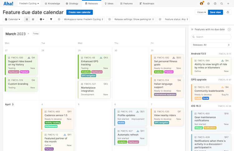 Feature due date calendar
