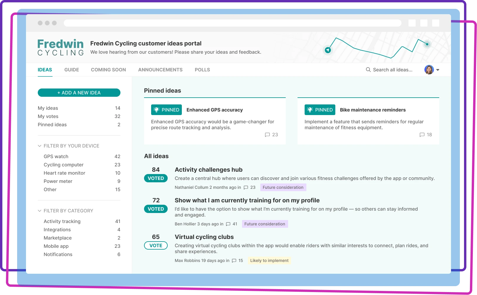An idea in an ideas portal with comments