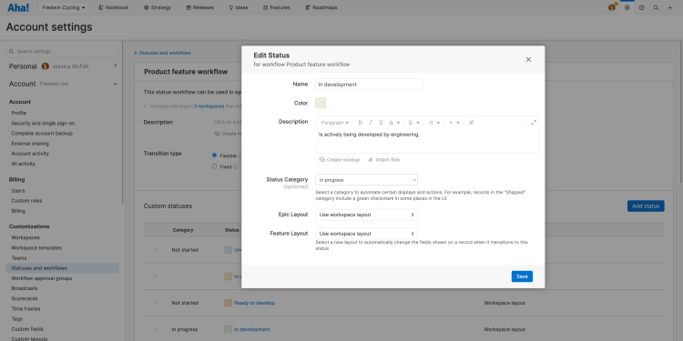 Configure workflows and edit statuses