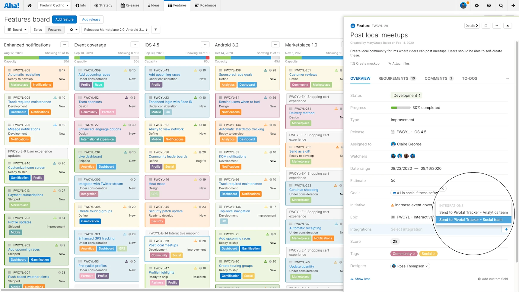 Pivotal Tracker Roadmap Tool Integration