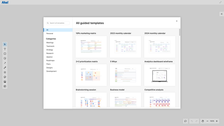 Whiteboard template library modal