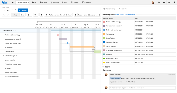 Organize your Gantt chart by adding features to their respective phases.