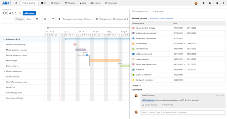 Organize your Gantt chart by adding features to their respective phases.