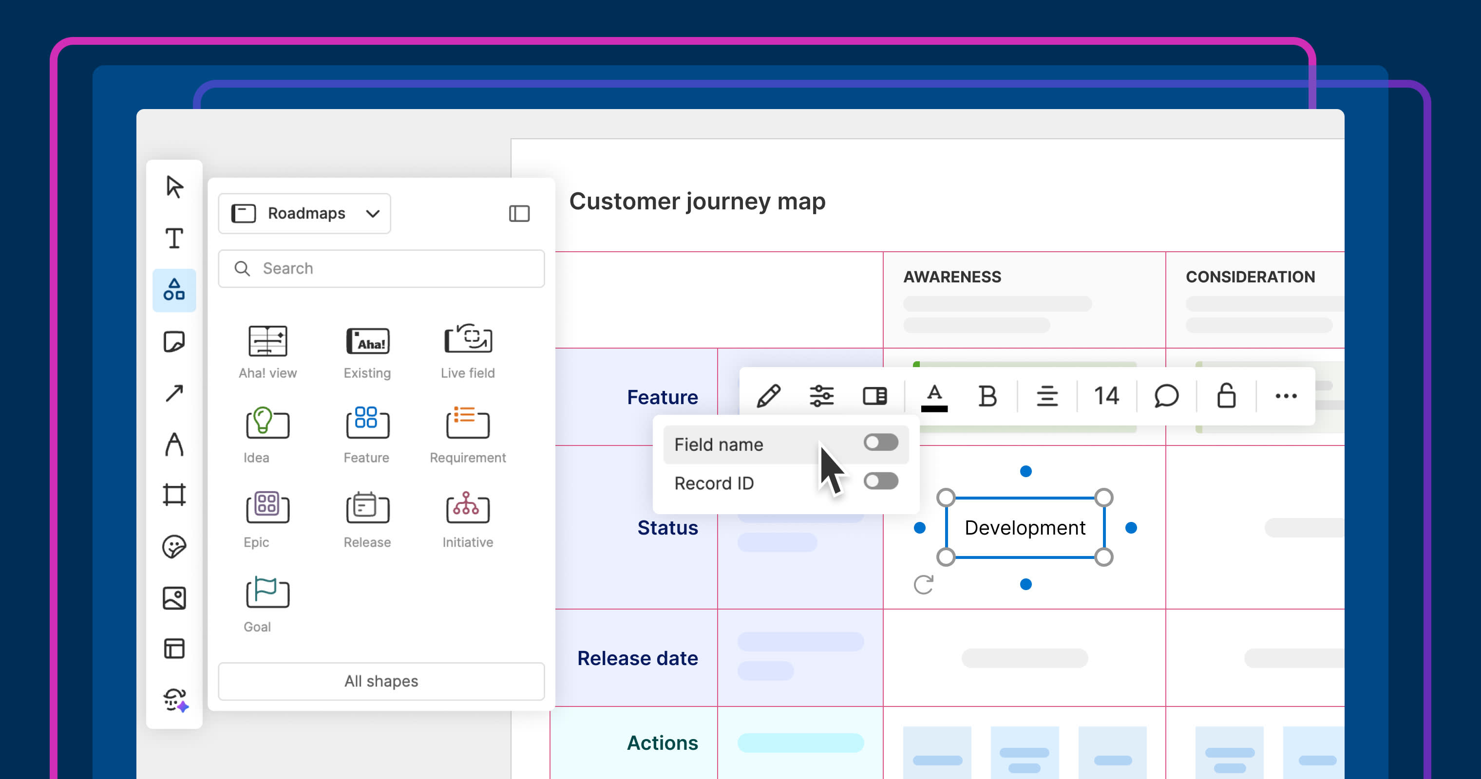 Show specific product roadmap details on whiteboards