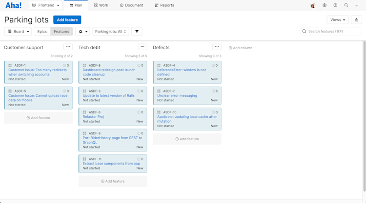 Add as many parking lots as you need to organize your work.