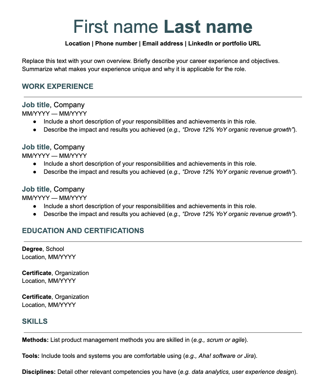 Free Product Manager Resume Templates [Updated for 2022] | Aha! software