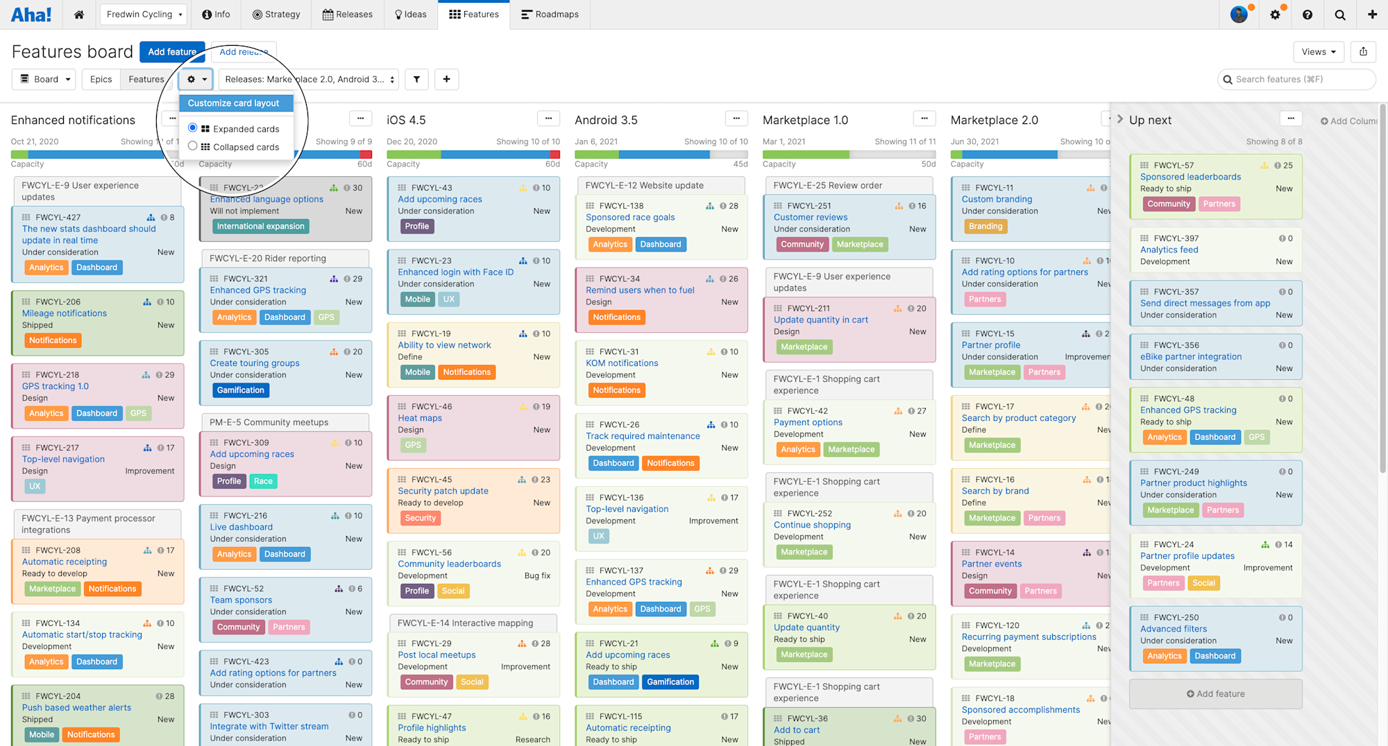 Aha! Roadmaps | Customize feature and activity cards | Aha! software