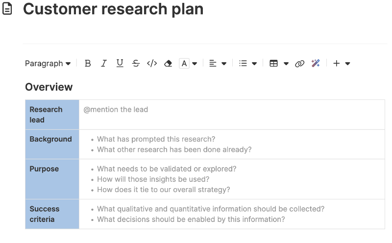 Customer research plan