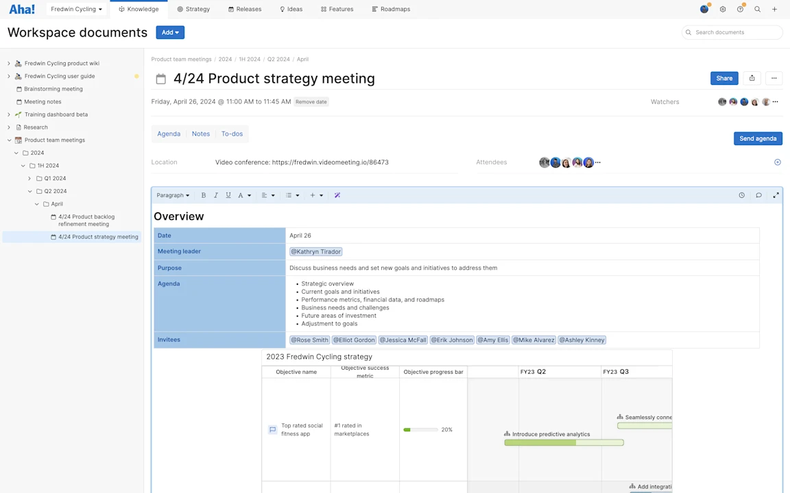 Aha! software use case — Report on progress