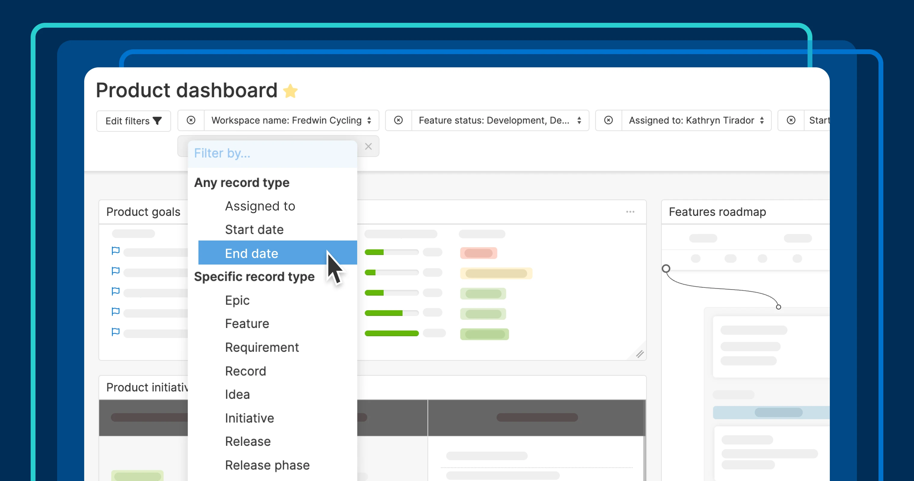 a dashboard with the filters open and end date selected