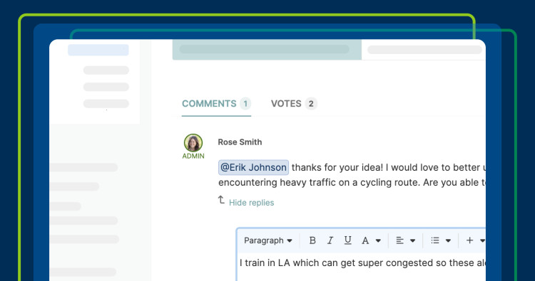 a comment in an ideas portal that uses an @mention