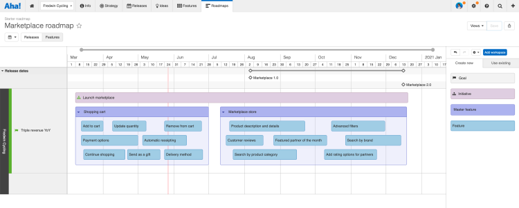 A timeline at the top of the starter roadmap shows release dates.