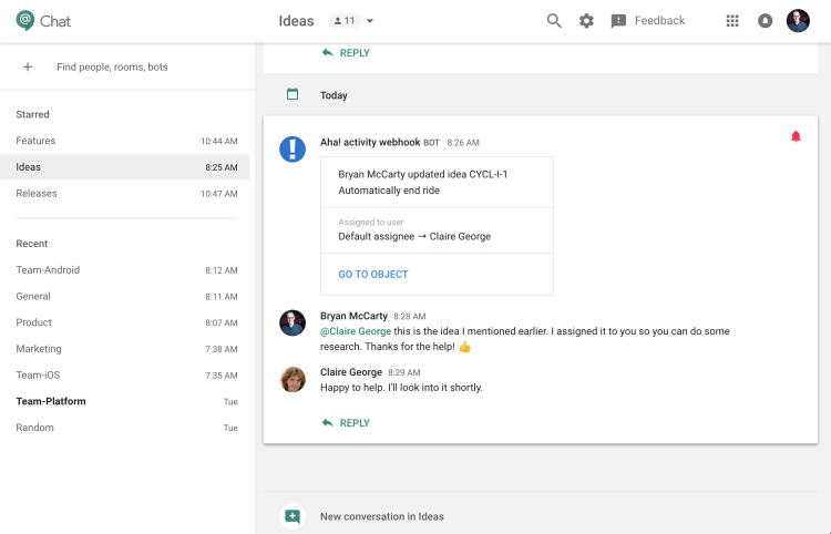 Integration Aha! with Google Chat