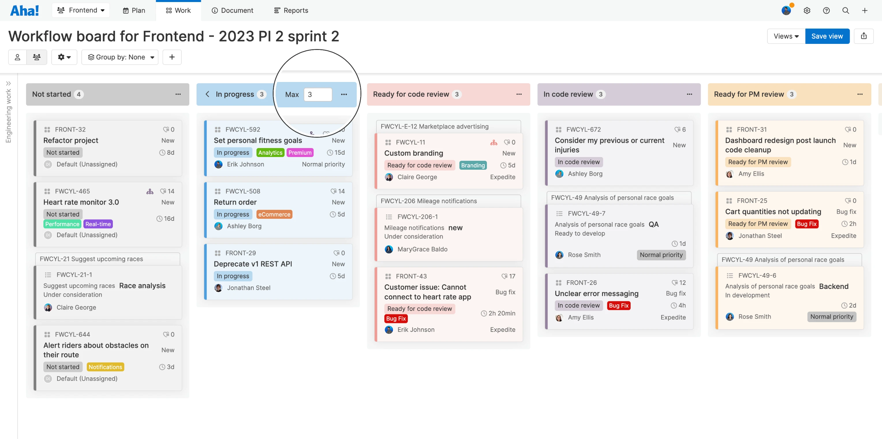 work in progress limits in Aha! Develop