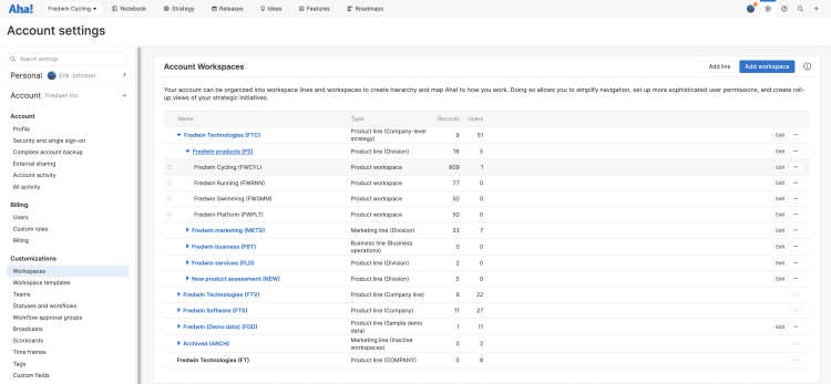 Workspace hierarchy account-level settings