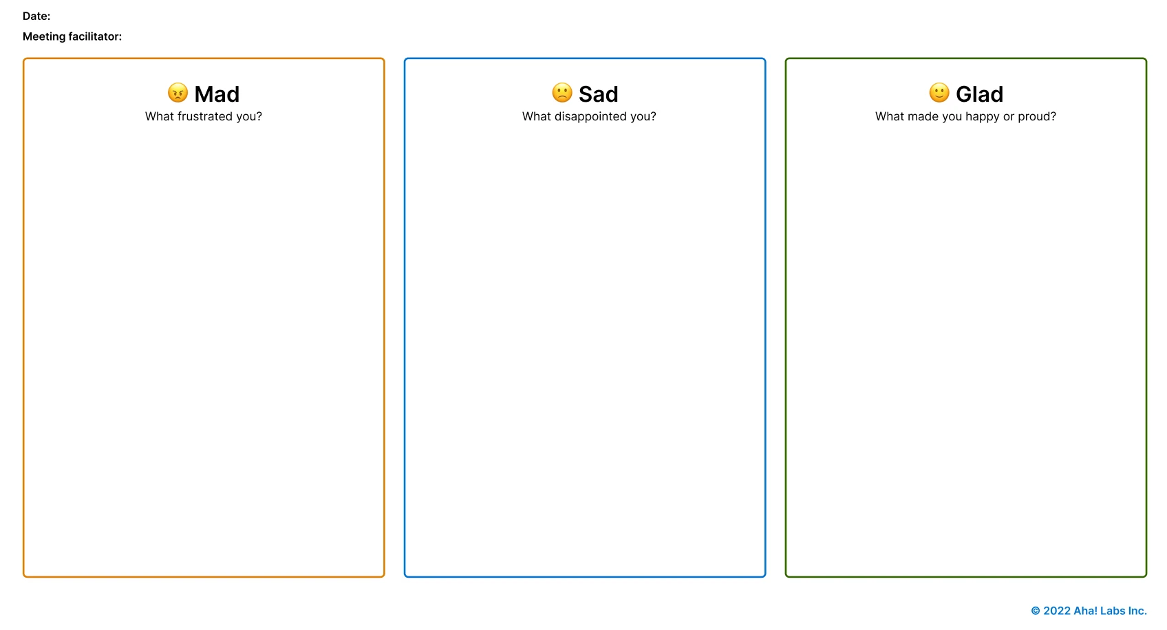 Mad, Sad, Glad retrospective template