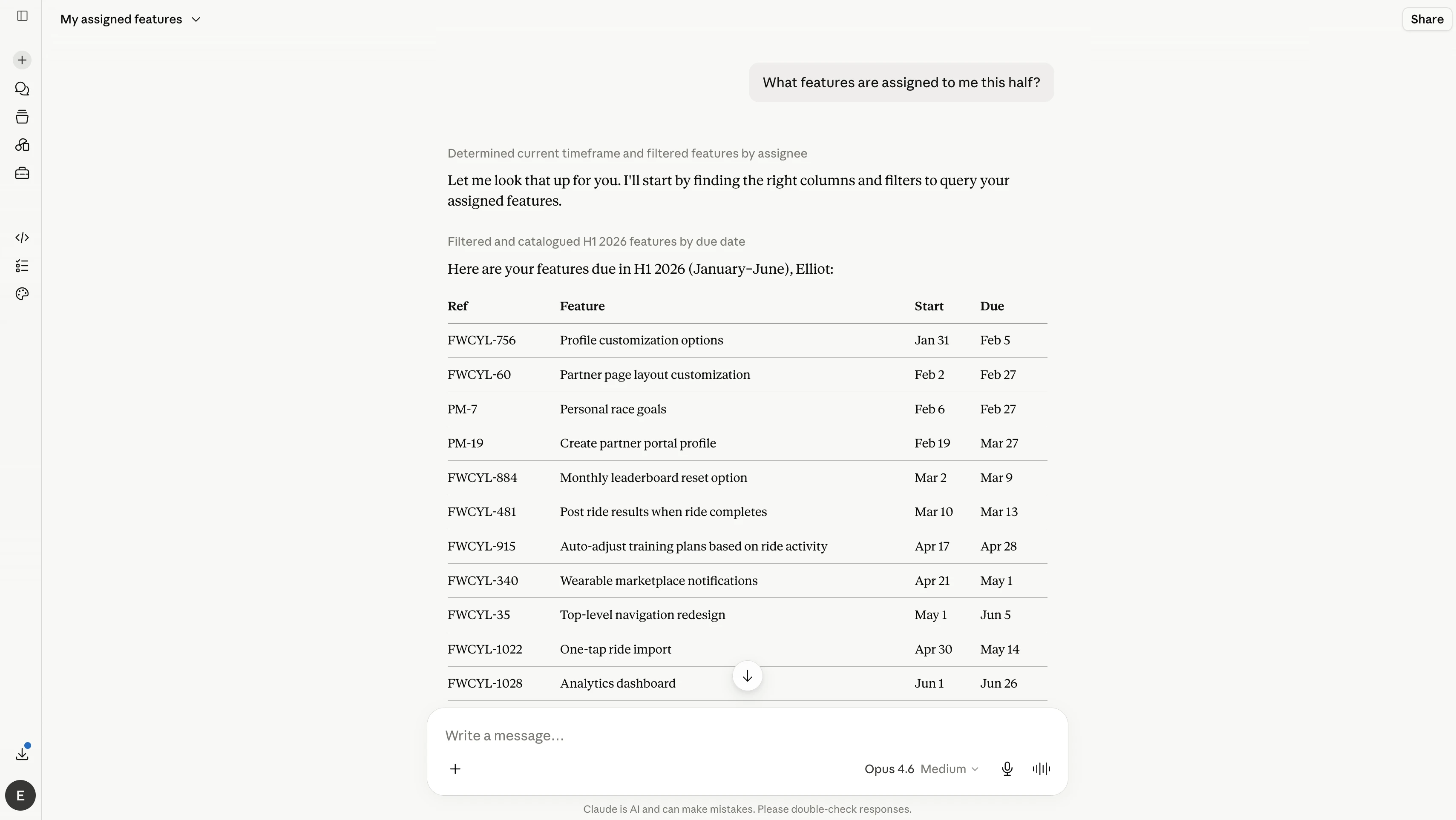 Report on features assigned to you from your Aha! account in Claude using the Aha! MCP server